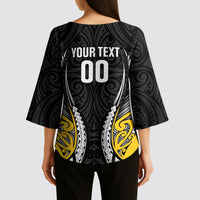 Taranaki 2026 Rugby Custom Kimono Sleeve Blouse NZ Maori Silver Fern LT14 - Polynesian Pride