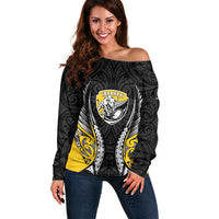 Taranaki 2026 Rugby Custom Off Shoulder Sweater NZ Maori Silver Fern LT14 Women Black - Polynesian Pride