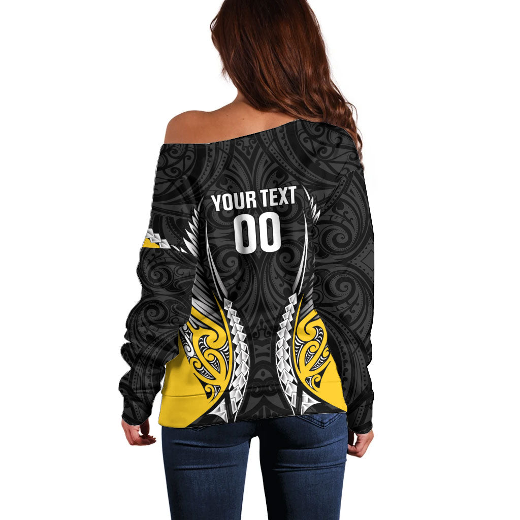 Taranaki 2026 Rugby Custom Off Shoulder Sweater NZ Maori Silver Fern LT14 - Polynesian Pride