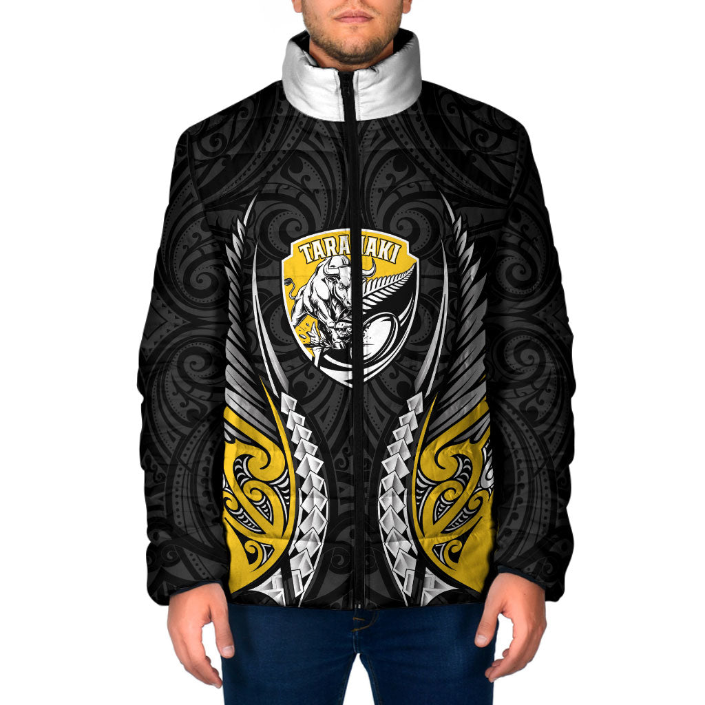 Taranaki 2026 Rugby Custom Padded Jacket NZ Maori Silver Fern LT14 Men Black - Polynesian Pride