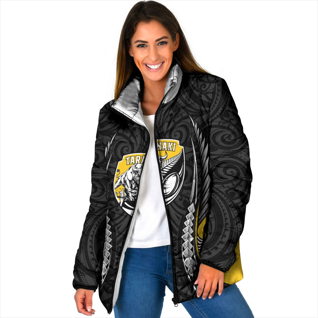 Taranaki 2026 Rugby Custom Padded Jacket NZ Maori Silver Fern LT14 Women Black - Polynesian Pride