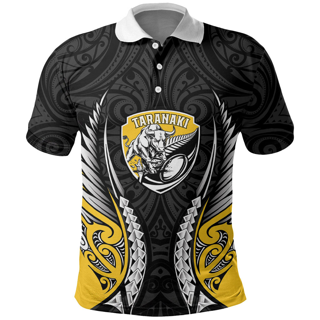 Taranaki 2026 Rugby Custom Polo Shirt NZ Maori Silver Fern LT14 Black - Polynesian Pride