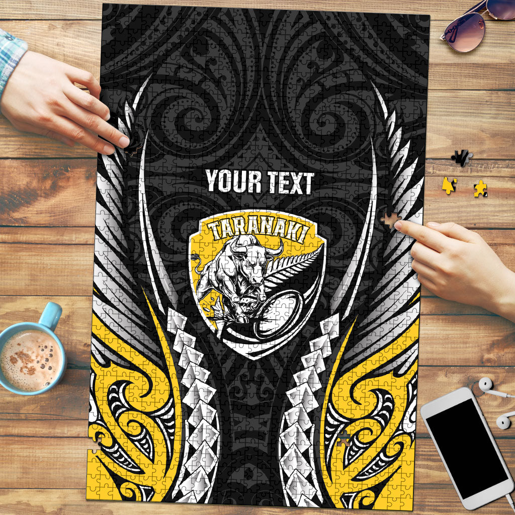 Taranaki 2026 Rugby Custom Puzzle NZ Maori Silver Fern LT14 Black - Polynesian Pride