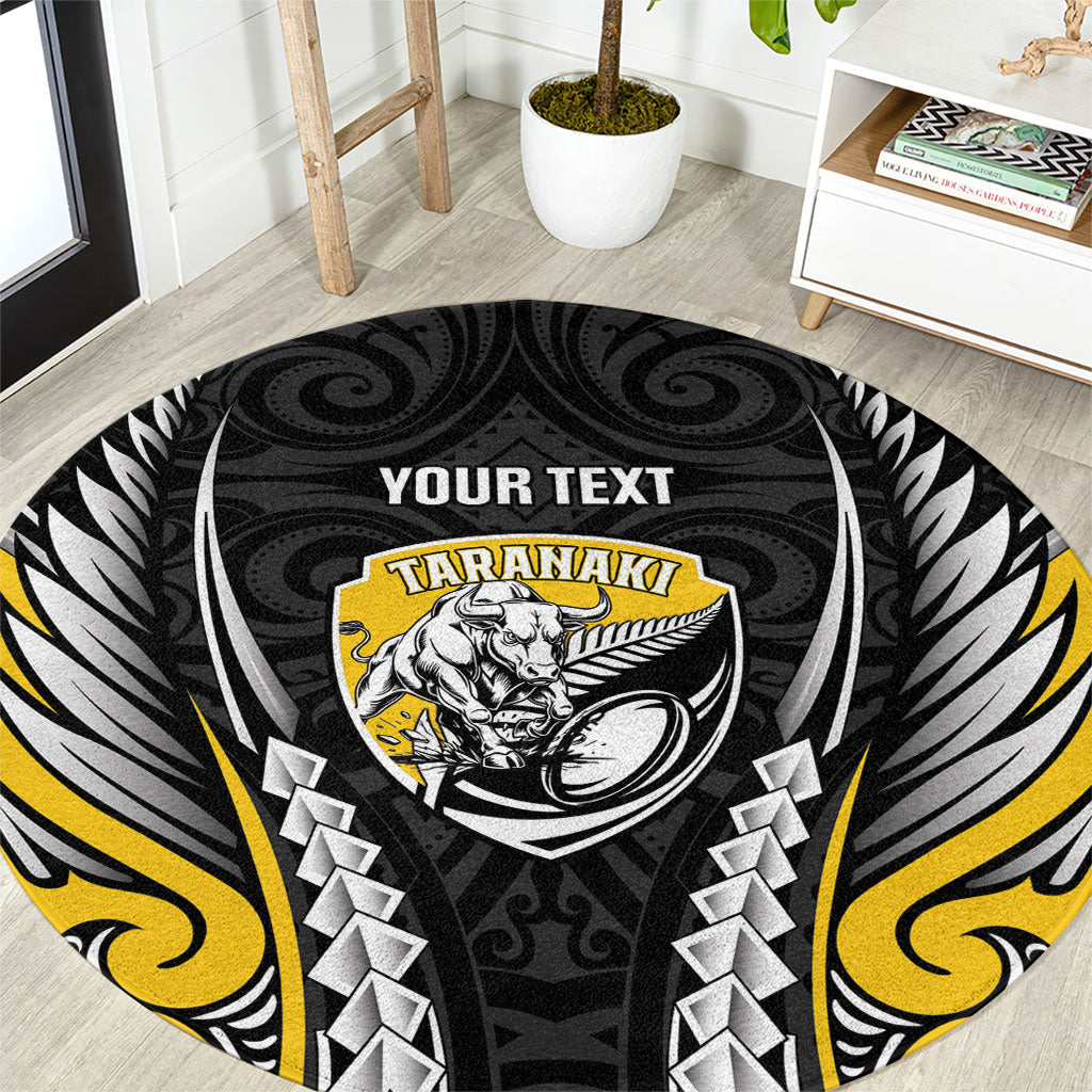 Taranaki 2026 Rugby Custom Round Carpet NZ Maori Silver Fern LT14 Black - Polynesian Pride
