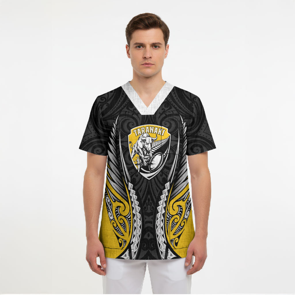 Taranaki 2026 Rugby Custom Scrub Top NZ Maori Silver Fern LT14 - Polynesian Pride