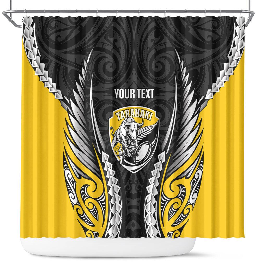 Taranaki 2026 Rugby Custom Shower Curtain NZ Maori Silver Fern LT14 Black - Polynesian Pride