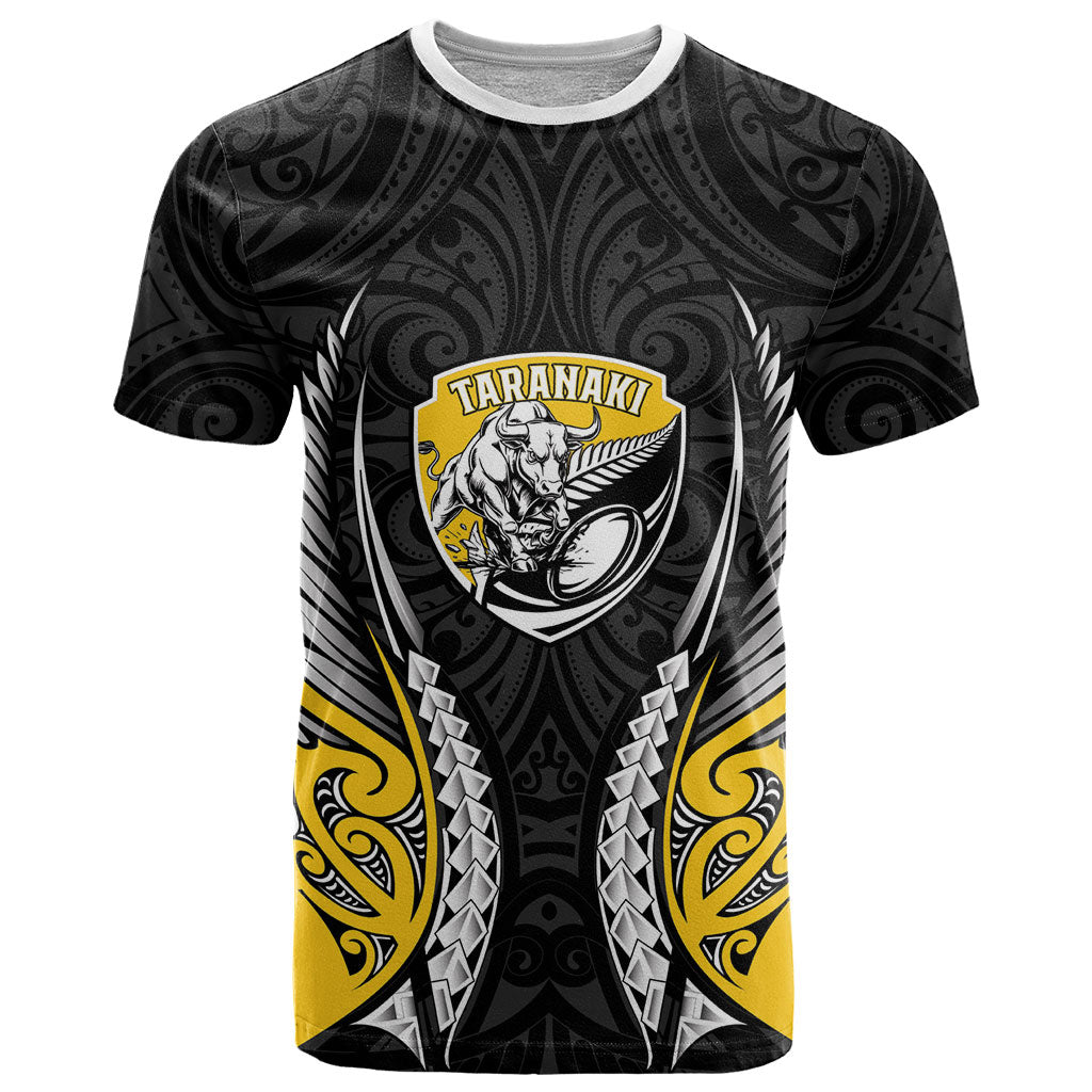 Taranaki 2026 Rugby Custom T Shirt NZ Maori Silver Fern LT14 Black - Polynesian Pride