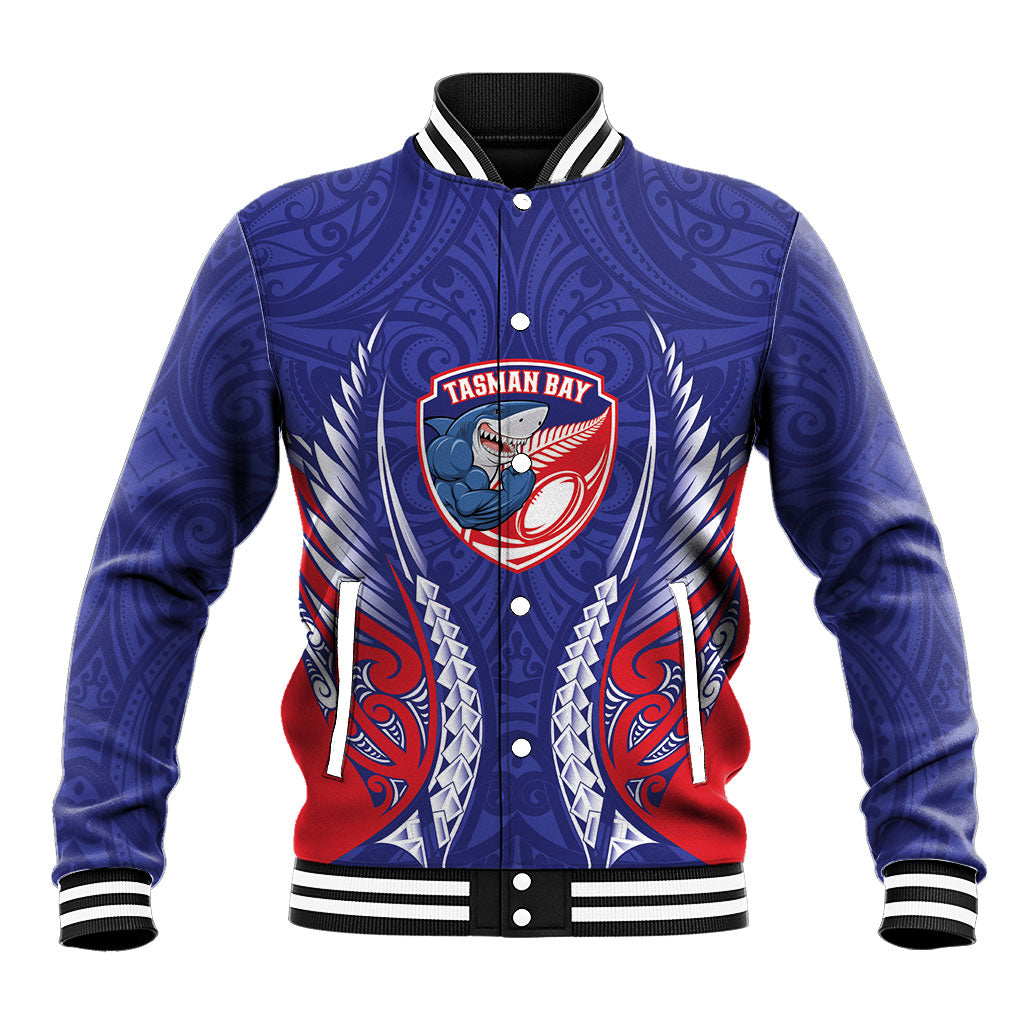 Tasman Bay 2026 Rugby Custom Baseball Jacket NZ Maori Silver Fern LT14 Unisex Blue - Polynesian Pride