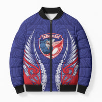 Tasman Bay 2026 Rugby Custom Bomber Puffer Jacket NZ Maori Silver Fern LT14 Unisex Blue - Polynesian Pride