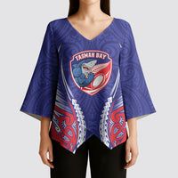 Tasman Bay 2026 Rugby Custom Kimono Sleeve Blouse NZ Maori Silver Fern LT14 - Polynesian Pride