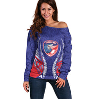 Tasman Bay 2026 Rugby Custom Off Shoulder Sweater NZ Maori Silver Fern LT14 Women Blue - Polynesian Pride
