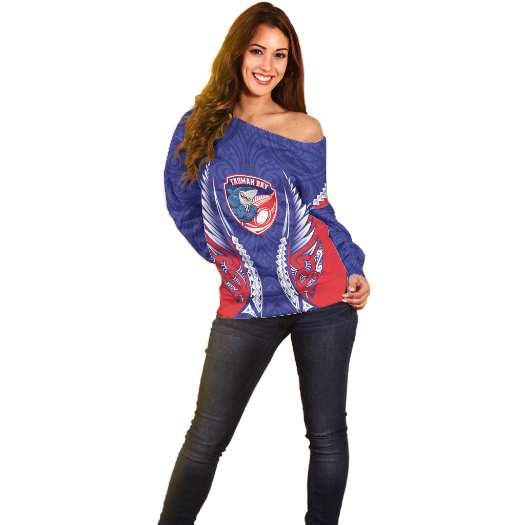 Tasman Bay 2026 Rugby Custom Off Shoulder Sweater NZ Maori Silver Fern LT14 - Polynesian Pride