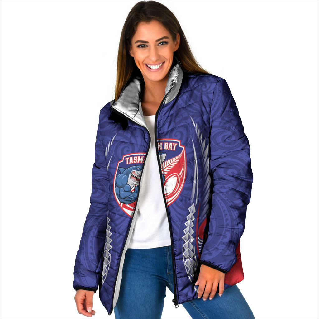 Tasman Bay 2026 Rugby Custom Padded Jacket NZ Maori Silver Fern LT14 Women Blue - Polynesian Pride