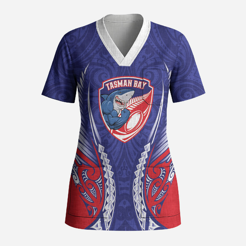 Tasman Bay 2026 Rugby Custom Scrub Top NZ Maori Silver Fern LT14 Adult Blue - Polynesian Pride