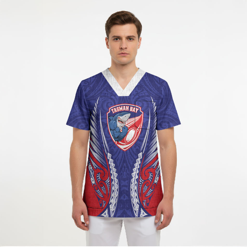 Tasman Bay 2026 Rugby Custom Scrub Top NZ Maori Silver Fern LT14 - Polynesian Pride