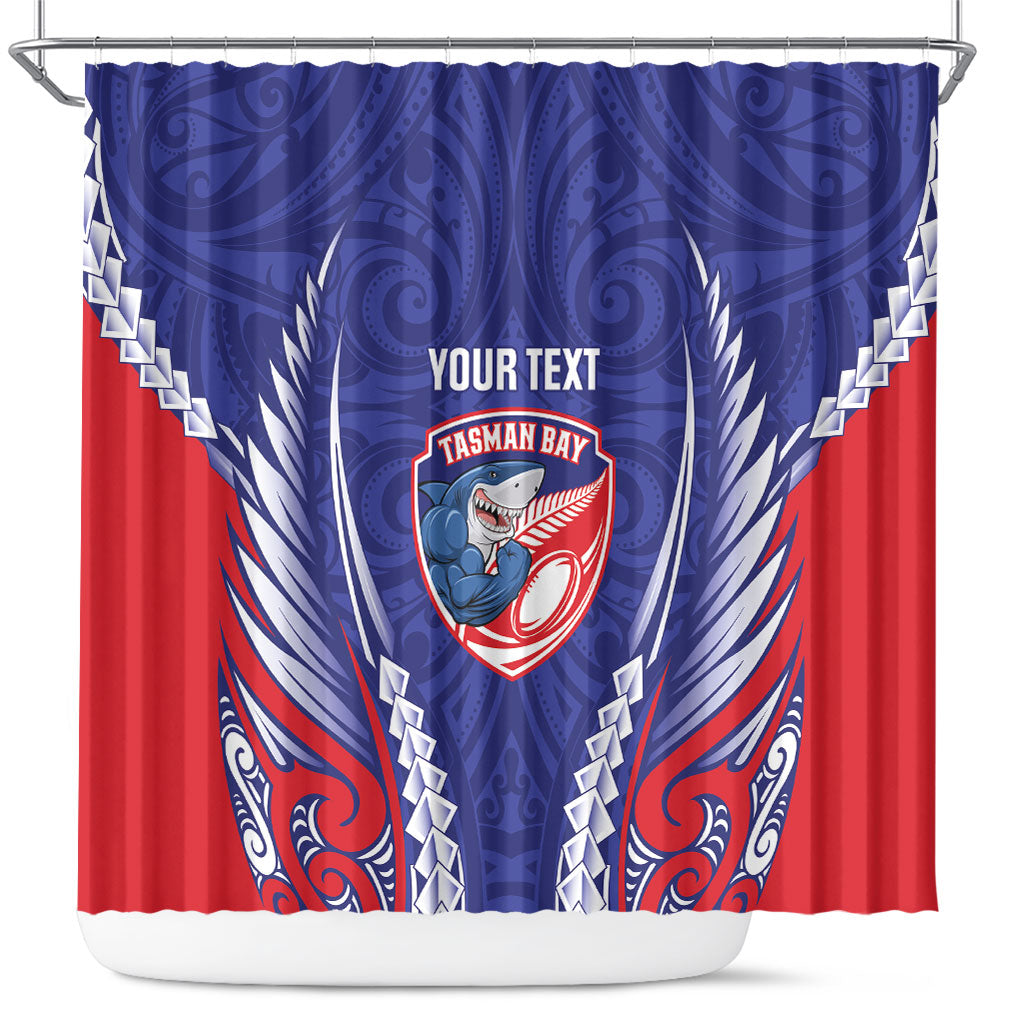 Tasman Bay 2026 Rugby Custom Shower Curtain NZ Maori Silver Fern LT14 Blue - Polynesian Pride