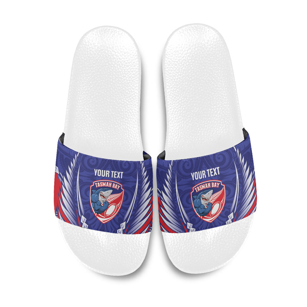 Tasman Bay 2026 Rugby Custom Slide Sandals NZ Maori Silver Fern LT14 Blue - Polynesian Pride