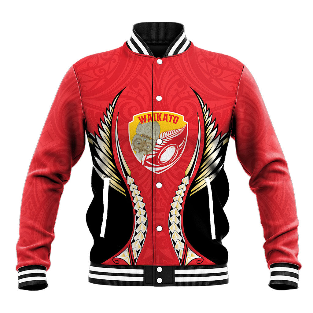 Waikato 2026 Rugby Custom Baseball Jacket NZ Maori Silver Fern LT14 Unisex Red - Polynesian Pride