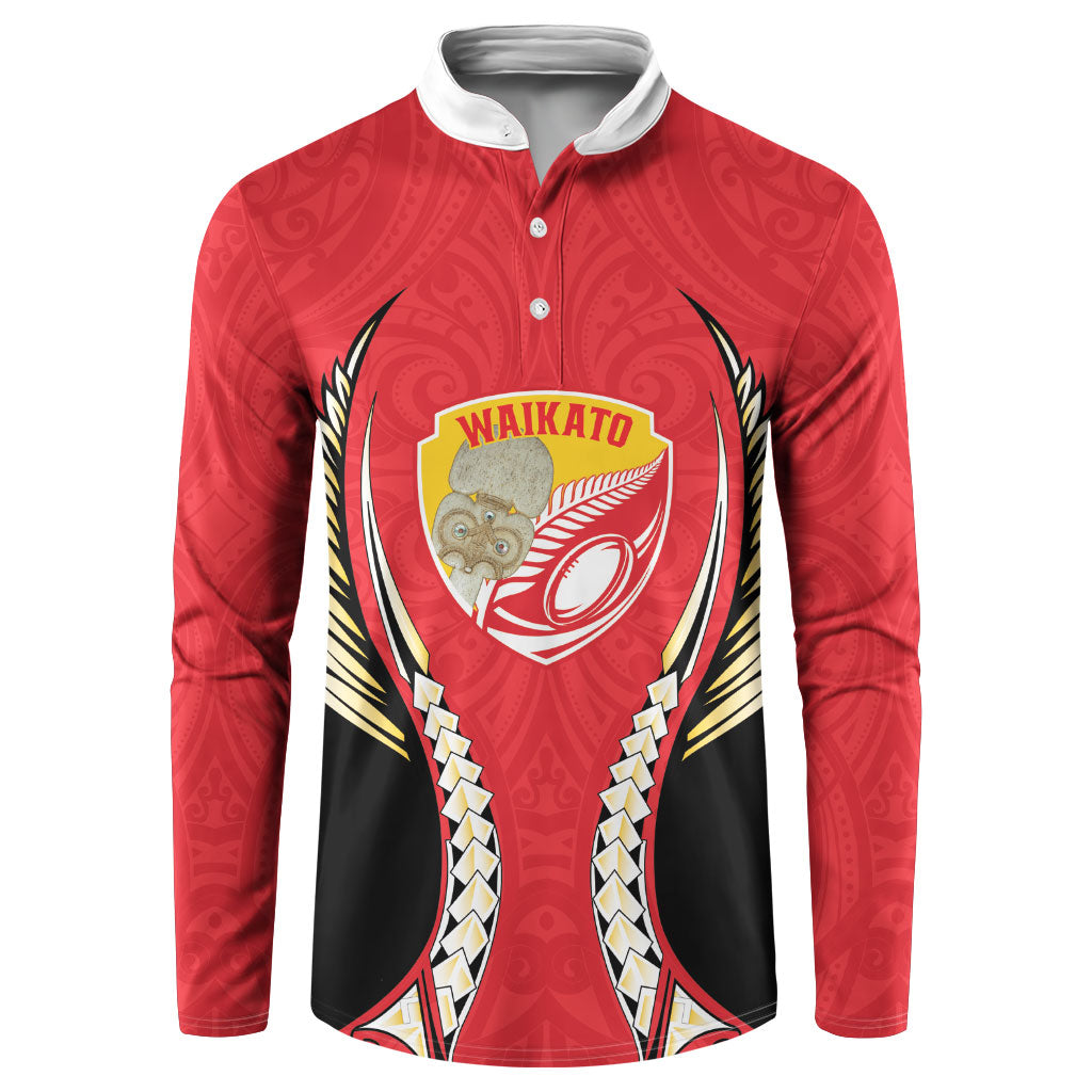 Waikato 2026 Rugby Custom Button Sweatshirt NZ Maori Silver Fern LT14 Red - Polynesian Pride