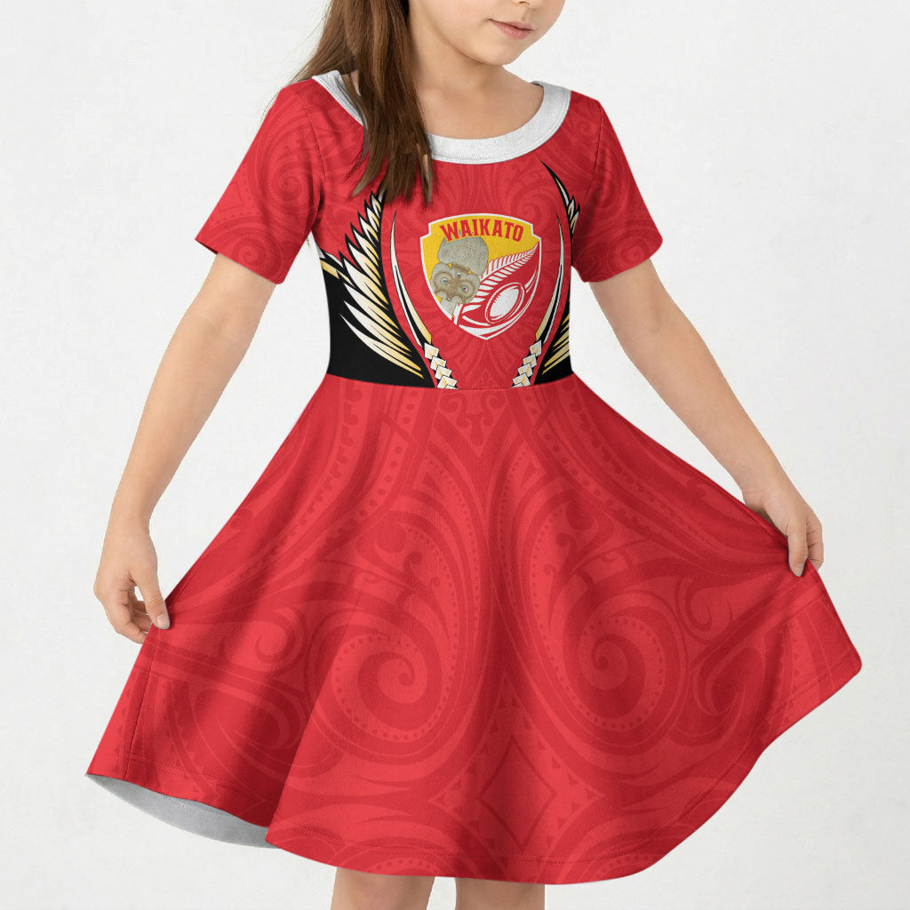 Waikato 2026 Rugby Custom Kid Short Sleeve Dress NZ Maori Silver Fern LT14 KID Red - Polynesian Pride