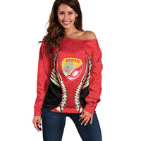Waikato 2026 Rugby Custom Off Shoulder Sweater NZ Maori Silver Fern LT14 Women Red - Polynesian Pride