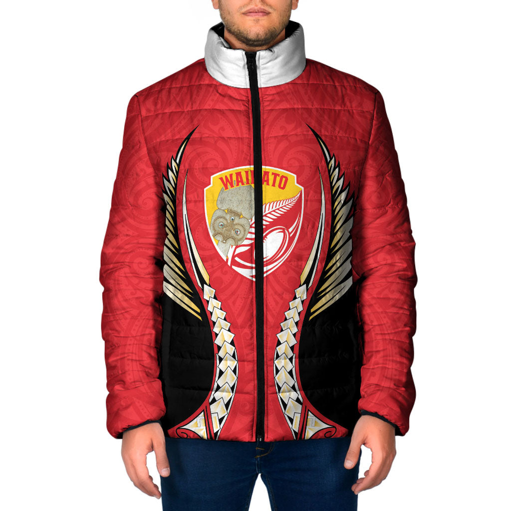 Waikato 2026 Rugby Custom Padded Jacket NZ Maori Silver Fern LT14 Men Red - Polynesian Pride