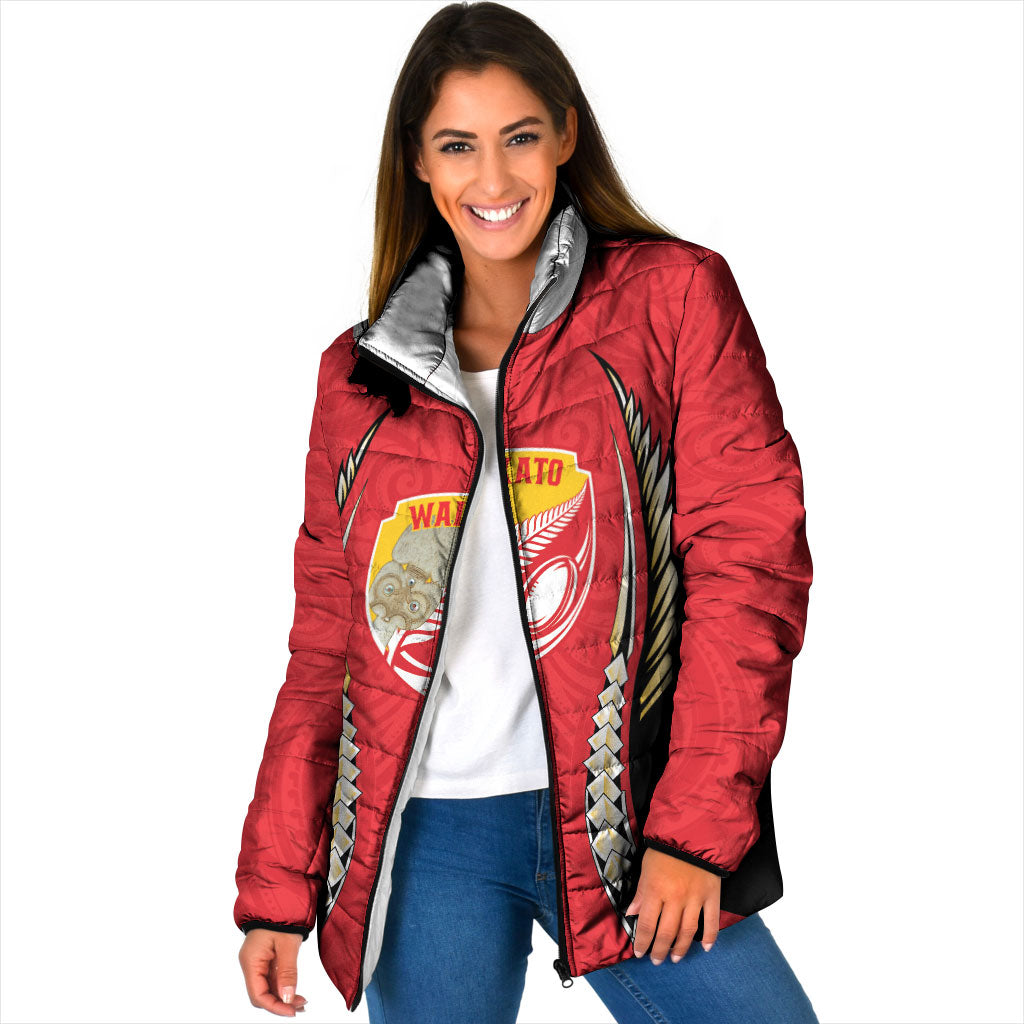 Waikato 2026 Rugby Custom Padded Jacket NZ Maori Silver Fern LT14 Women Red - Polynesian Pride