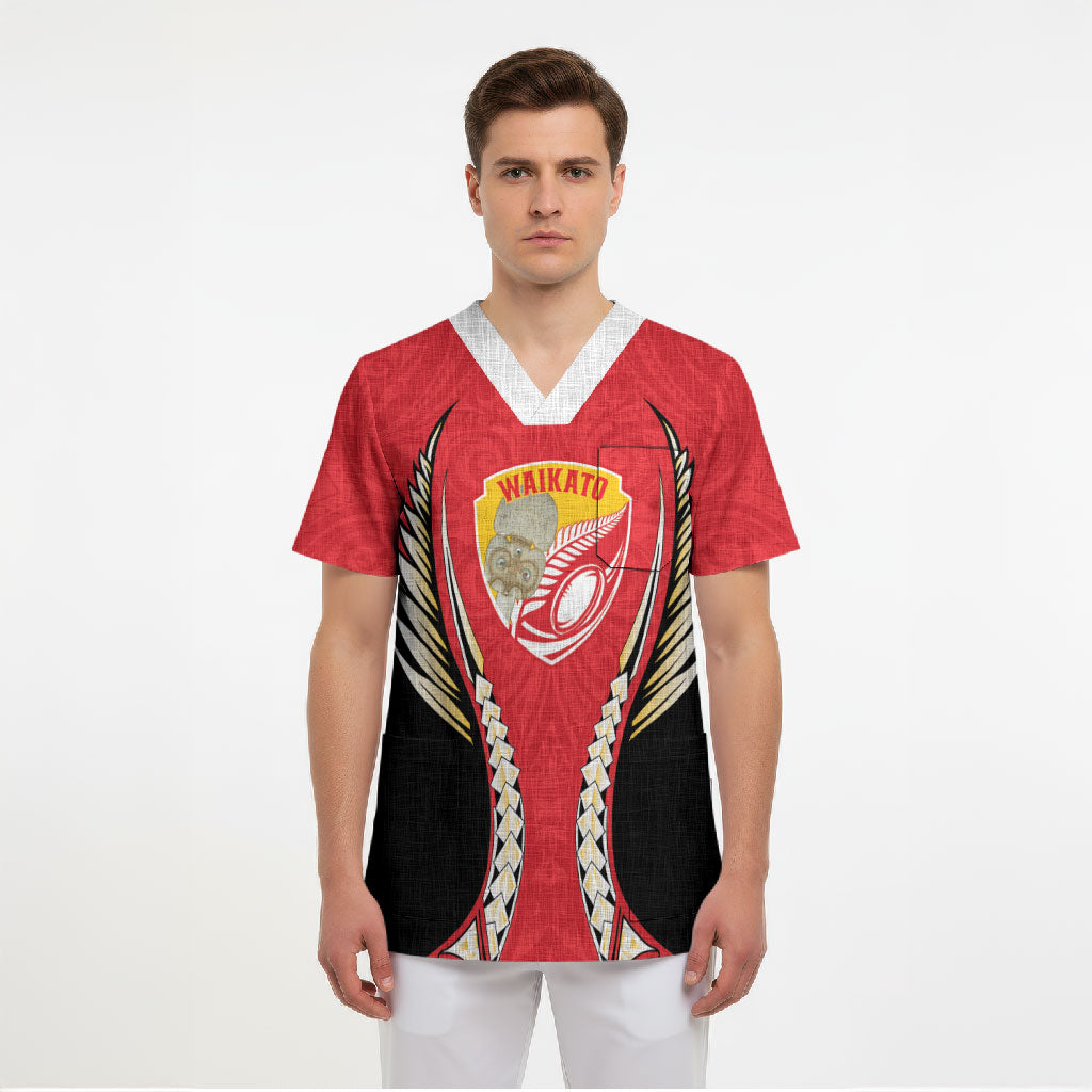 Waikato 2026 Rugby Custom Scrub Top NZ Maori Silver Fern LT14 - Polynesian Pride