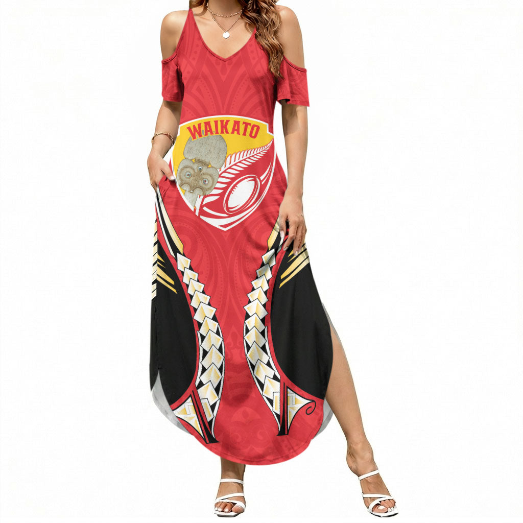 Waikato 2026 Rugby Custom Summer Maxi Dress NZ Maori Silver Fern LT14 Women Red - Polynesian Pride