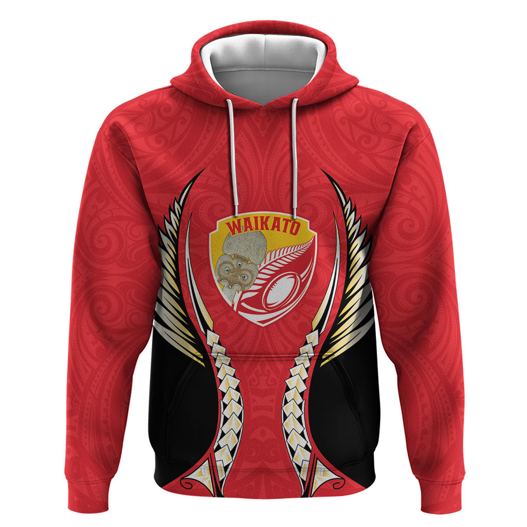Waikato 2026 Rugby Custom Zip Hoodie NZ Maori Silver Fern LT14 Pullover Hoodie Red - Polynesian Pride