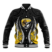 Wellington 2026 Rugby Custom Baseball Jacket NZ Maori Silver Fern LT14 Unisex Black - Polynesian Pride