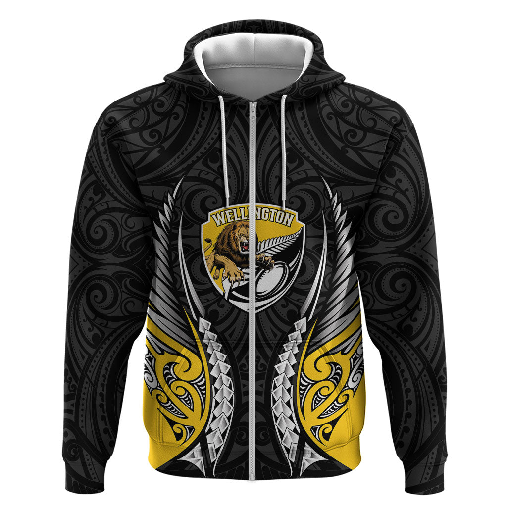 Wellington 2026 Rugby Custom Hoodie NZ Maori Silver Fern LT14 Zip Hoodie Black - Polynesian Pride