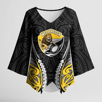 Wellington 2026 Rugby Custom Kimono Sleeve Blouse NZ Maori Silver Fern LT14 Female Black - Polynesian Pride