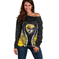 Wellington 2026 Rugby Custom Off Shoulder Sweater NZ Maori Silver Fern LT14 Women Black - Polynesian Pride
