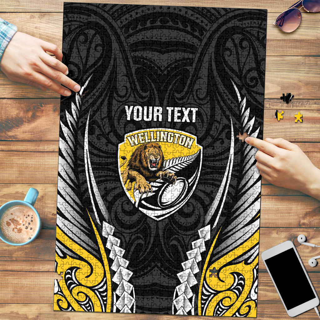 Wellington 2026 Rugby Custom Puzzle NZ Maori Silver Fern LT14 Black - Polynesian Pride