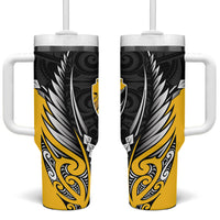 Wellington 2026 Rugby Custom Tumbler With Handle NZ Maori Silver Fern LT14 One Size: 40 oz Black - Polynesian Pride