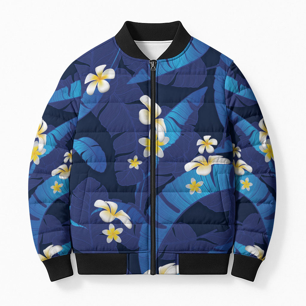 Teal Purple Banana Leaf Hawaii Bomber Puffer Jacket Lau Maia Plumeria Tropical Summer Vibes LT14 Unisex Teal Purple - Polynesian Pride