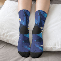 Teal Purple Banana Leaf Hawaii Crew Socks Lau Maia Plumeria Tropical Summer Vibes LT14 - Polynesian Pride