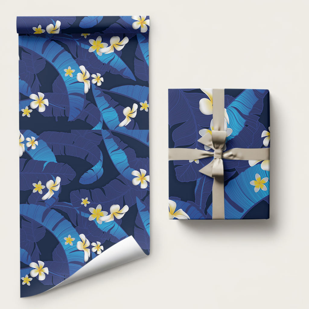 Teal Purple Banana Leaf Hawaii Wrapping Paper Lau Maia Plumeria Tropical Summer Vibes LT14 58" × 23" Teal Purple - Polynesian Pride