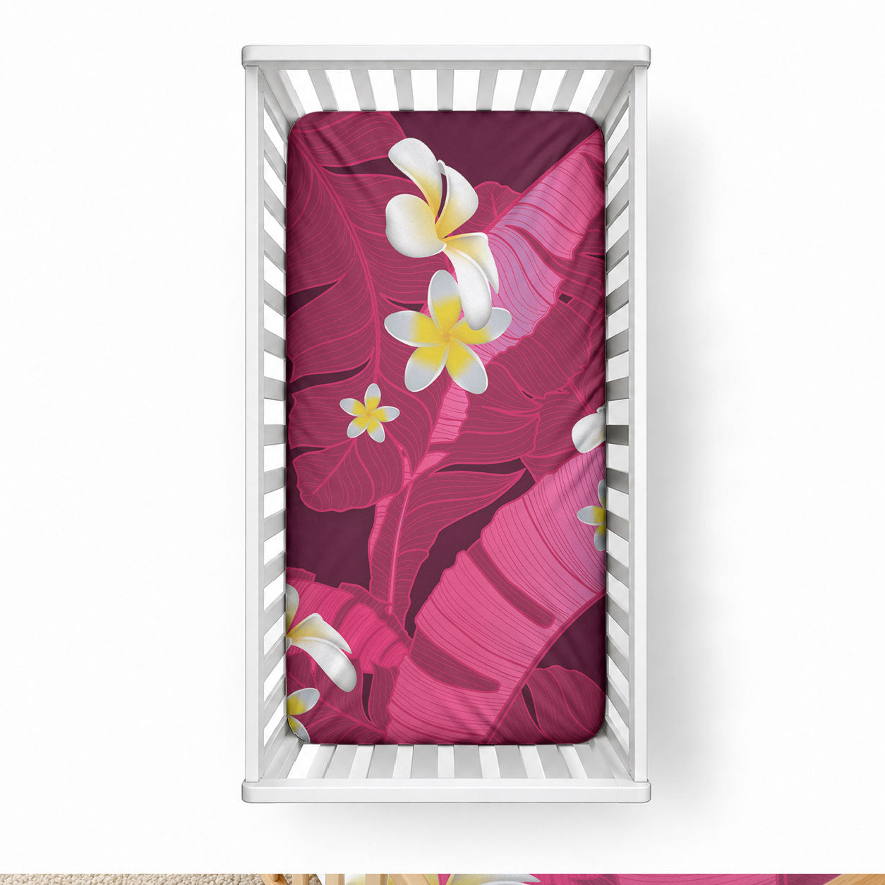 Pink Banana Leaf Hawaii Baby Bed Cover Lau Maia Plumeria Tropical Summer Vibes