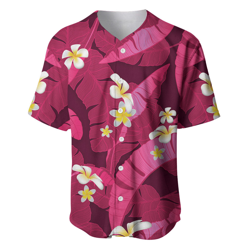 Pink Banana Leaf Hawaii Baseball Jersey Lau Maia Plumeria Tropical Summer Vibes LT14 Pink - Polynesian Pride