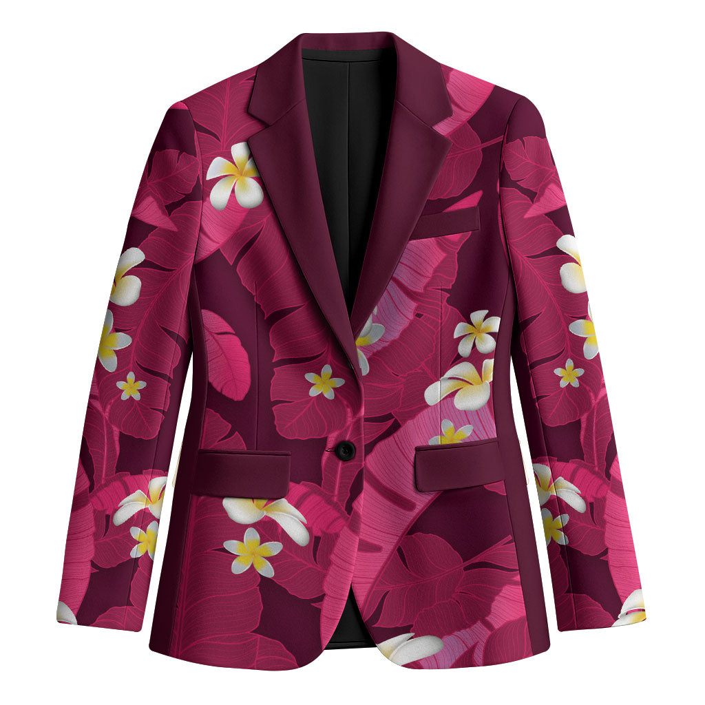 Pink Banana Leaf Hawaii Blazer Lau Maia Plumeria Tropical Summer Vibes LT14 Unisex Pink - Polynesian Pride