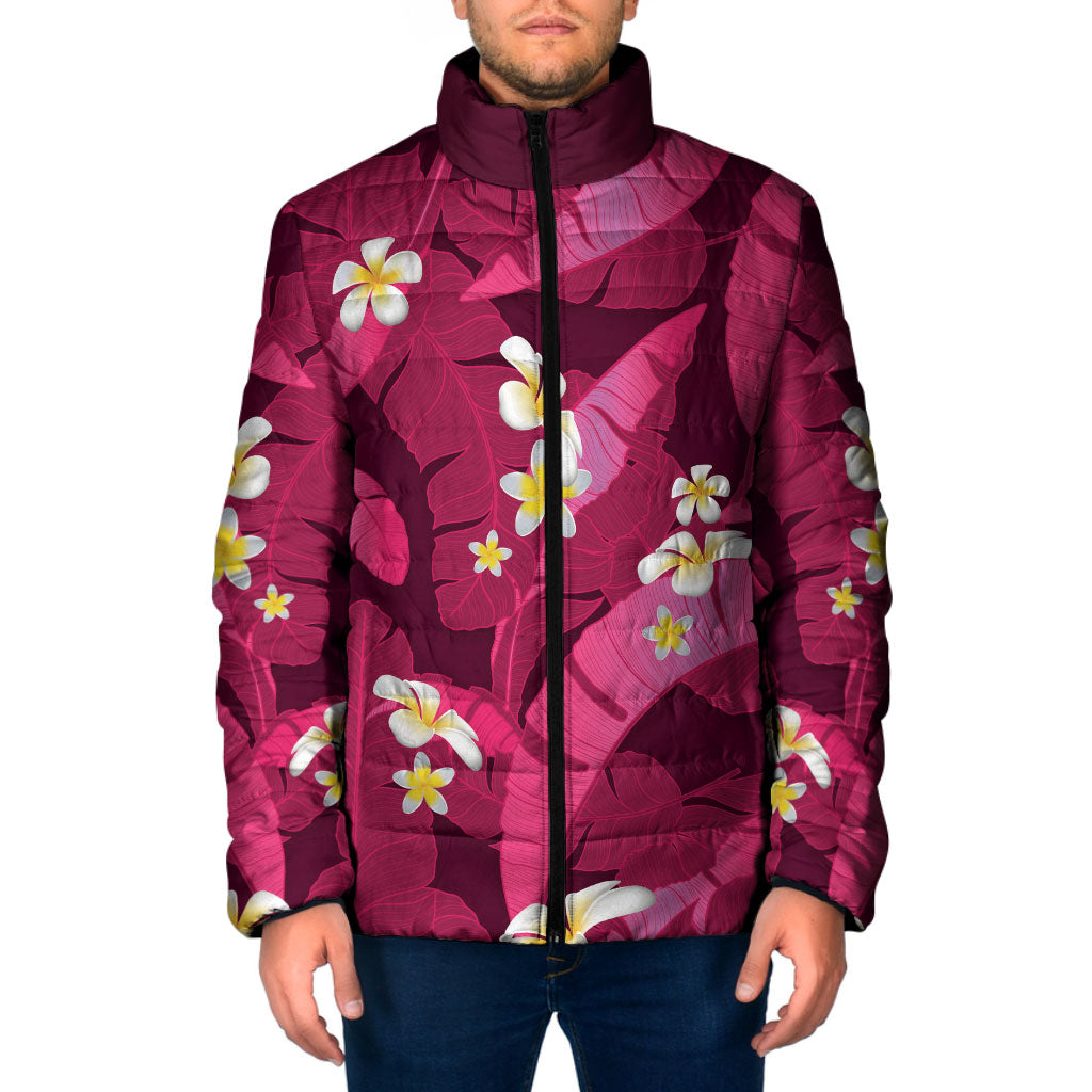 Pink Banana Leaf Hawaii Padded Jacket Lau Maia Plumeria Tropical Summer Vibes LT14 Men Pink - Polynesian Pride