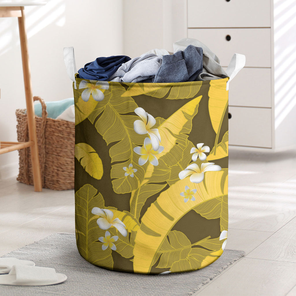 Yellow Banana Leaf Hawaii Laundry Basket Lau Maia Plumeria Tropical Summer Vibes LT14 Yellow - Polynesian Pride