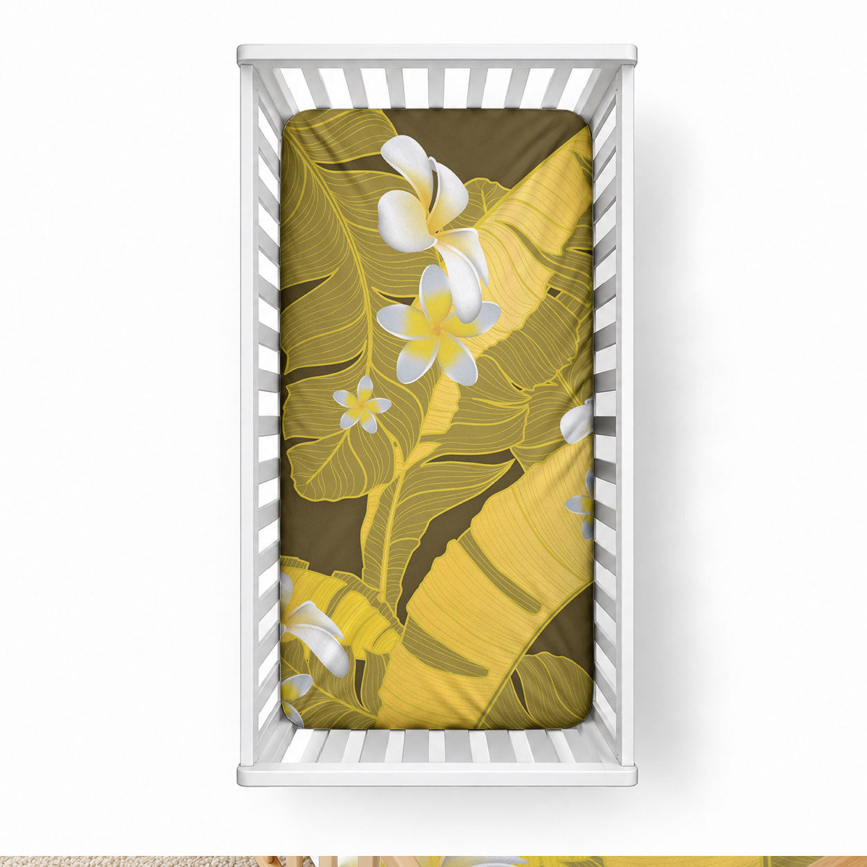 Yellow Banana Leaf Hawaii Baby Bed Cover Lau Maia Plumeria Tropical Summer Vibes