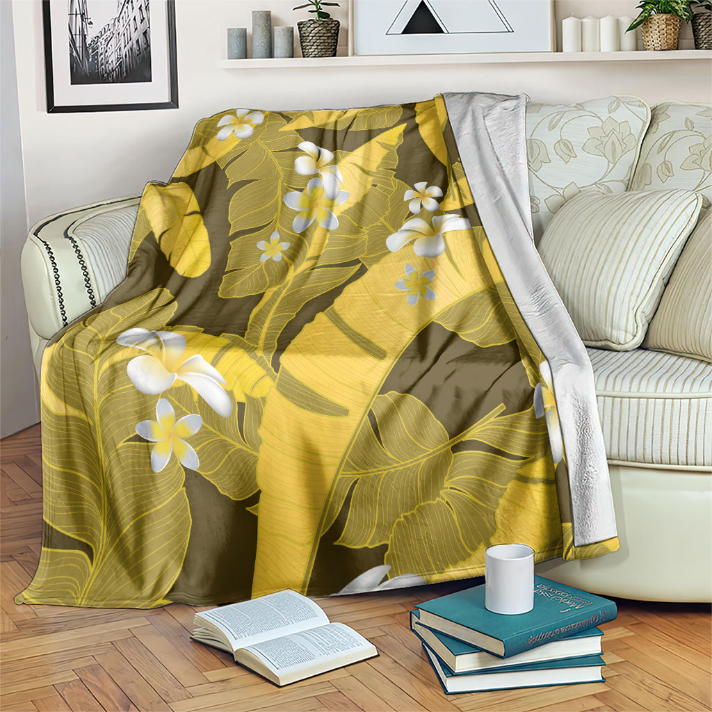 Yellow Banana Leaf Hawaii Blanket Lau Maia Plumeria Tropical Summer Vibes LT14 Yellow - Polynesian Pride