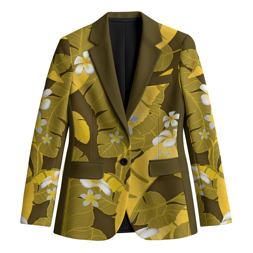 Yellow Banana Leaf Hawaii Blazer Lau Maia Plumeria Tropical Summer Vibes LT14 Unisex Yellow - Polynesian Pride
