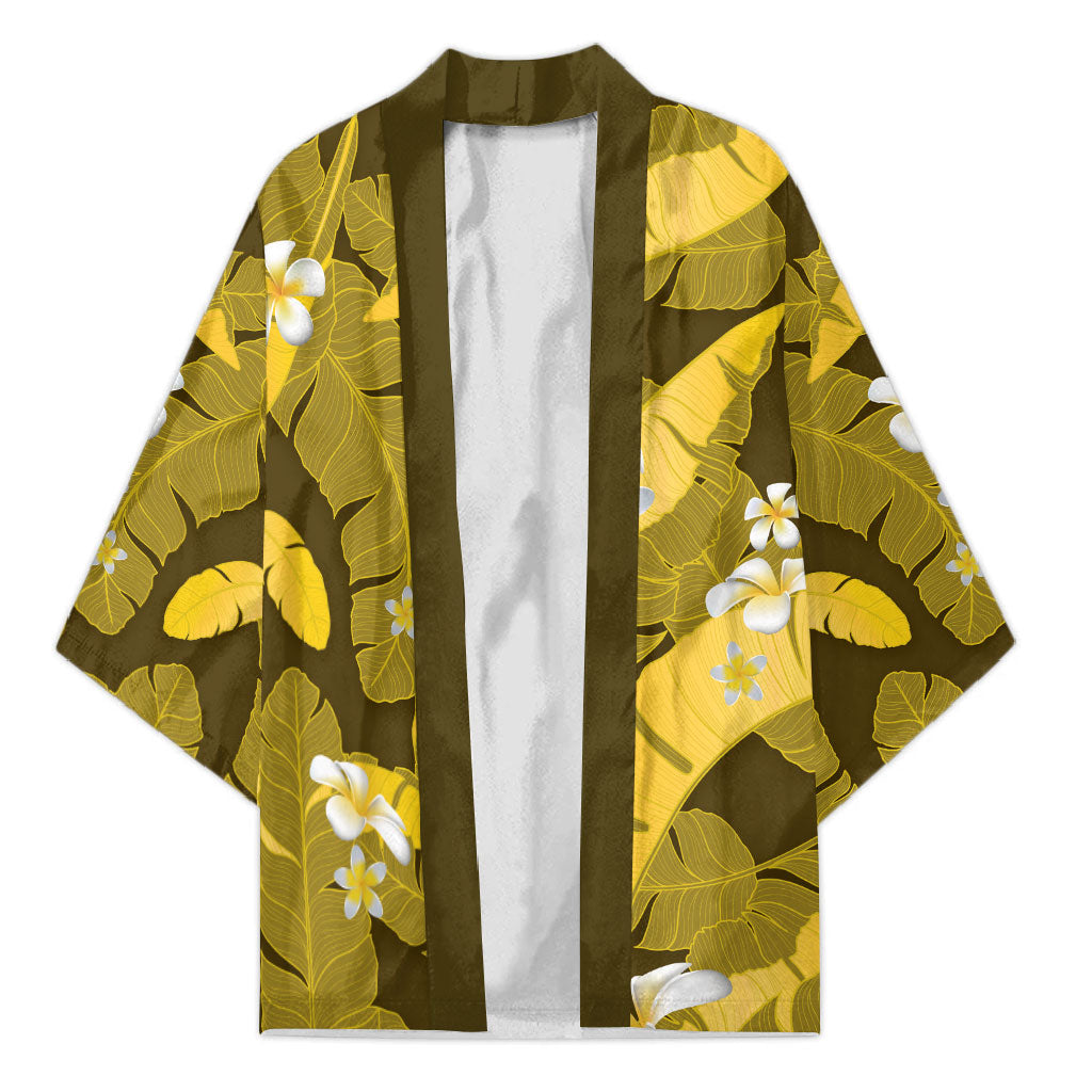 Yellow Banana Leaf Hawaii Kimono Lau Maia Plumeria Tropical Summer Vibes LT14 Unisex Yellow - Polynesian Pride