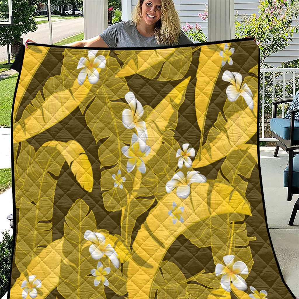 Yellow Banana Leaf Hawaii Quilt Lau Maia Plumeria Tropical Summer Vibes LT14 Yellow - Polynesian Pride