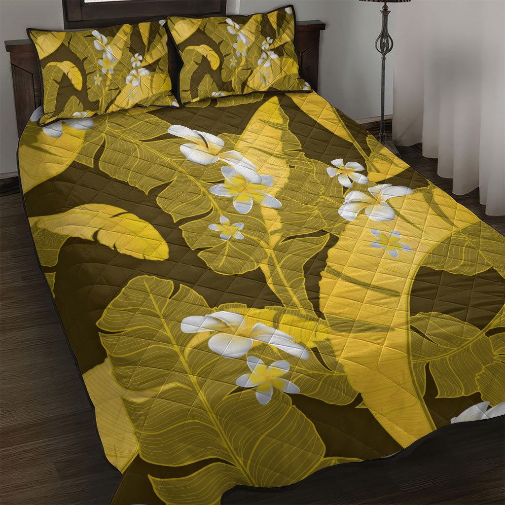 Yellow Banana Leaf Hawaii Quilt Bed Set Lau Maia Plumeria Tropical Summer Vibes LT14 Yellow - Polynesian Pride
